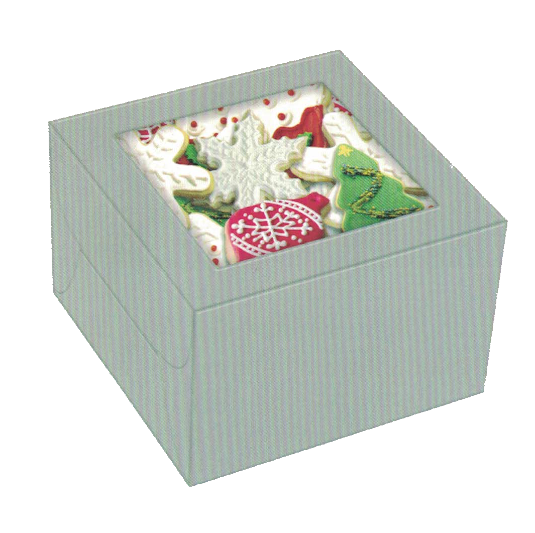 Square cookie box set of two in silver with clear lid showing cookies by Country Christmas Loft on Tampa Home & Garden Store