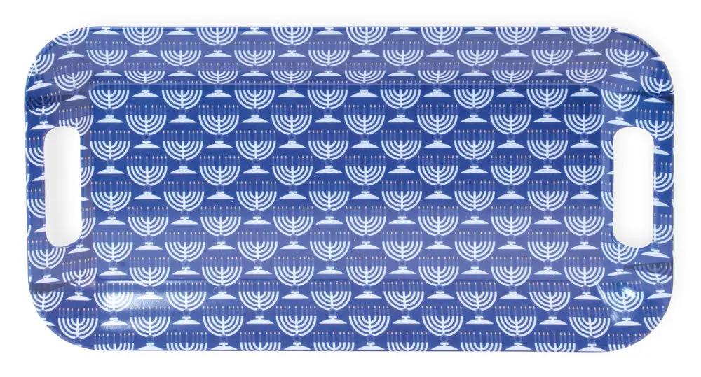 Festival of Lights melamine serving tray blue with menorah motif by Country Christmas Loft on Tampa Home & Garden Store