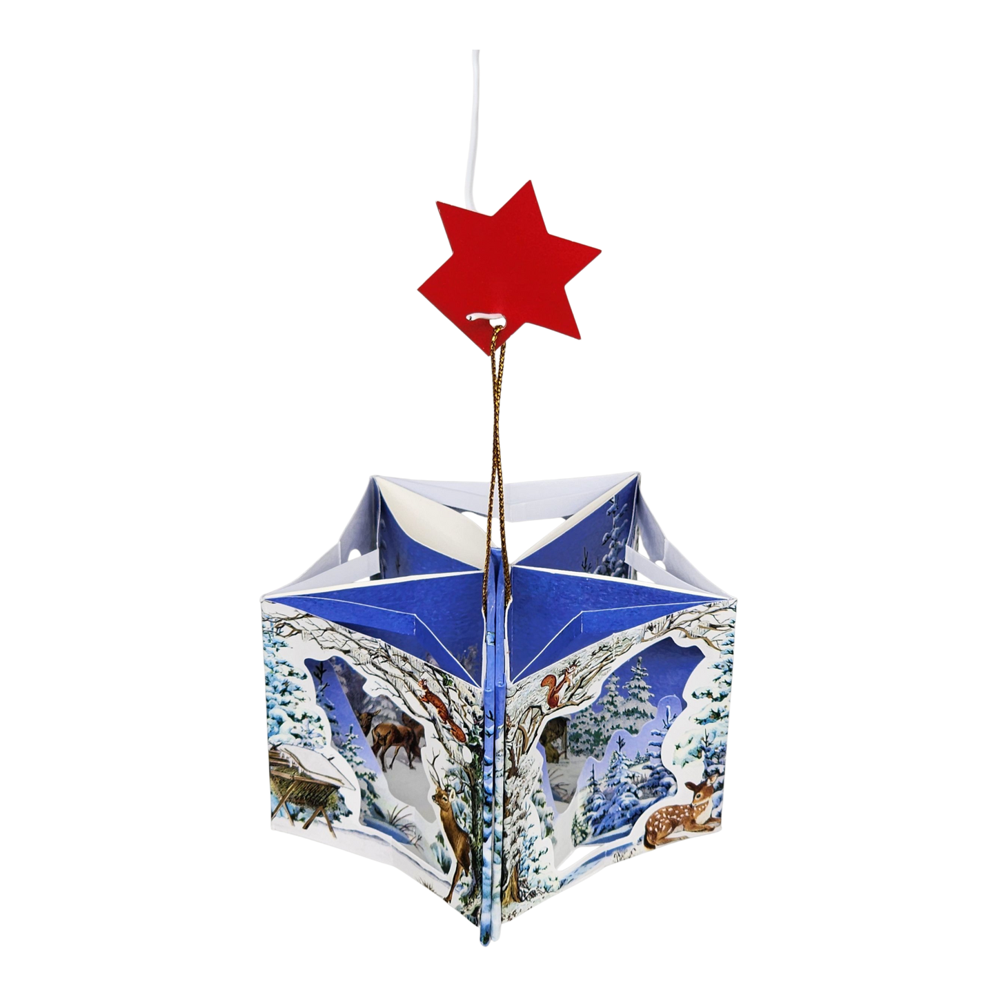 Popup mini book ornament with red star topper and Frohes Fest hanging cord by Country Loft on Tampa Home & Garden Store