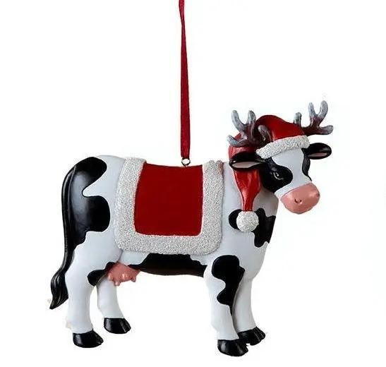 Resin Christmas Cow Ornament Santa Style with red saddle blanket by The Country Christmas Loft on Tampa Home & Garden Store