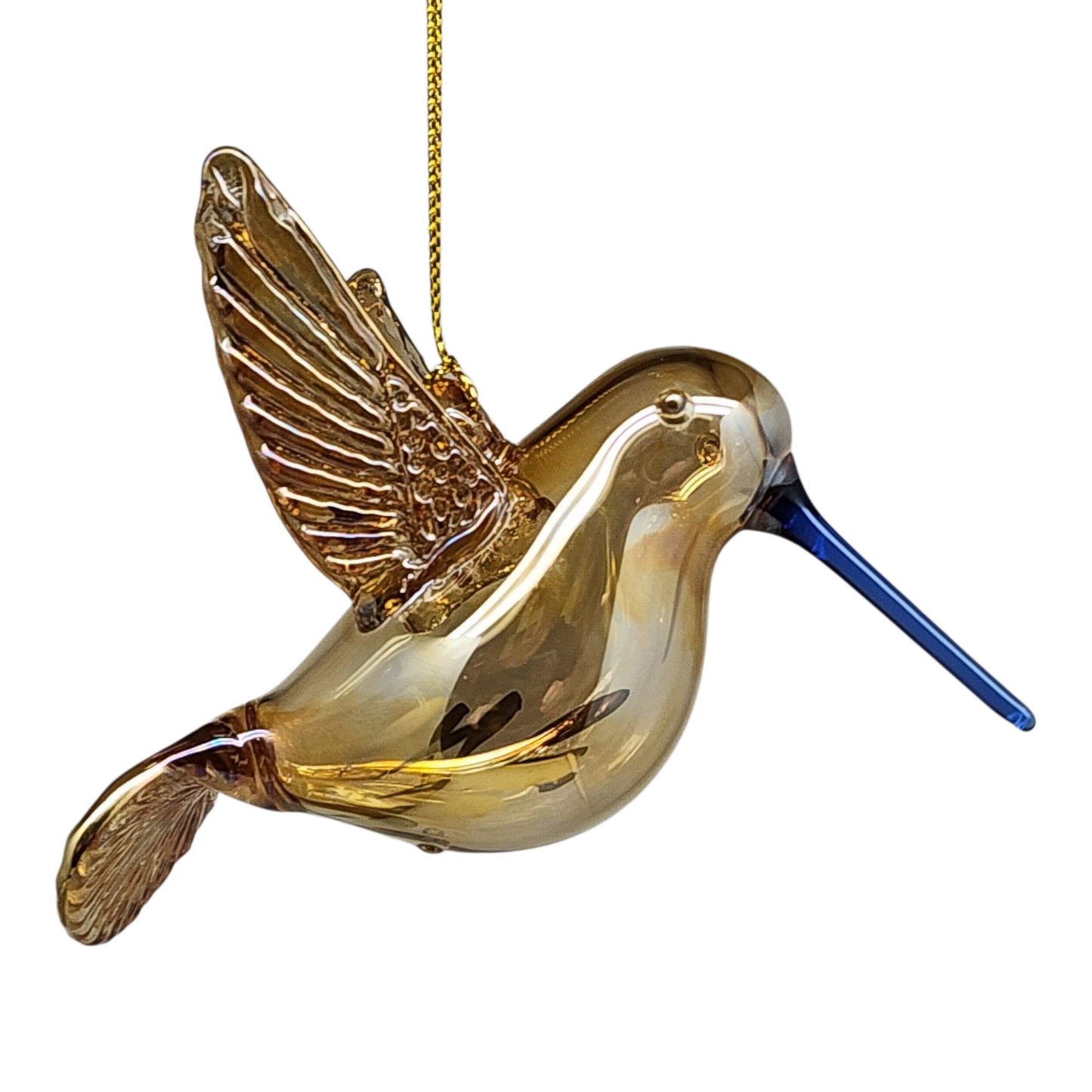 Ornement colibri en verre gravé doré - Doré