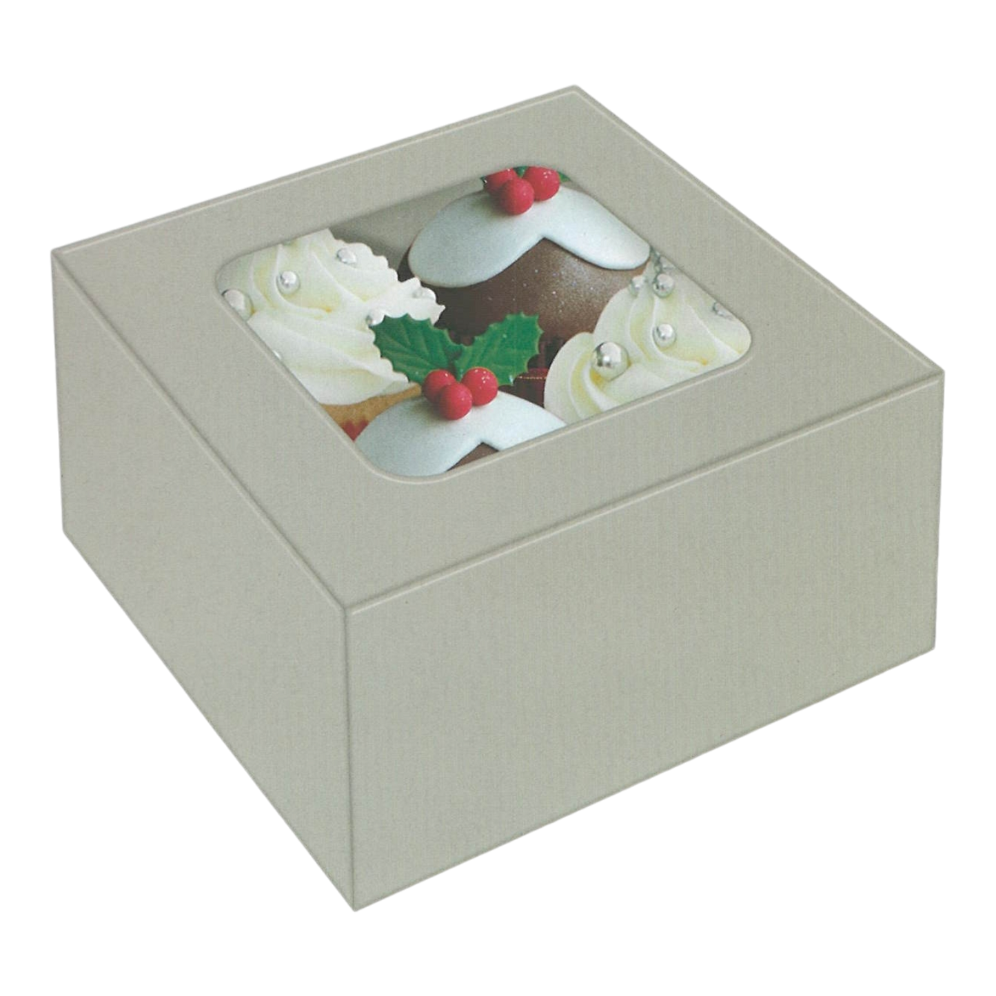 Silver Cupcake Box for Four Cupcakes with clear window by The Country Christmas Loft on Tampa Home & Garden Store