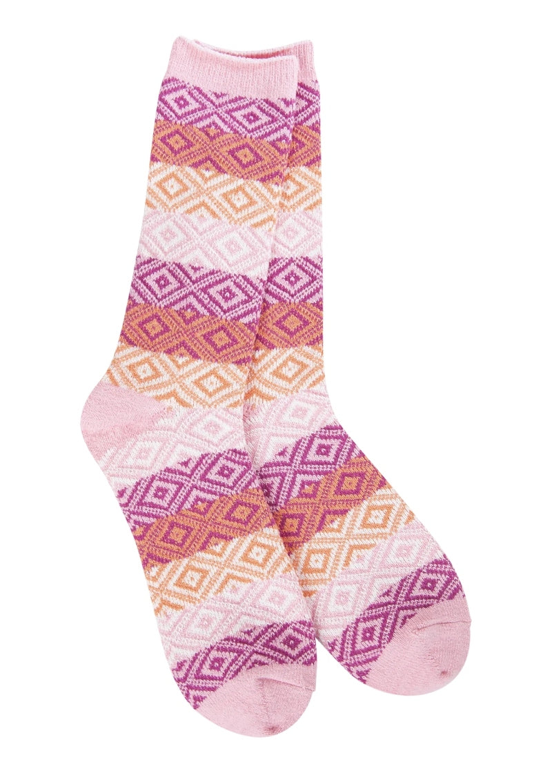 Weekend Collection Gem Crew Socks Pink Multi pair with geometric diamond pattern on Tampa Home & Garden Store