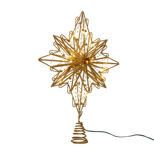 30-Light Warm White Fairy LED Gold Star Treetop - 15 Inch - Tampa Home & Garden Store