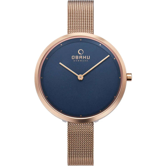 Obaku Women's Classic Stainless Steel Watch navy dial with rose gold mesh band on Tampa Home & Garden Store