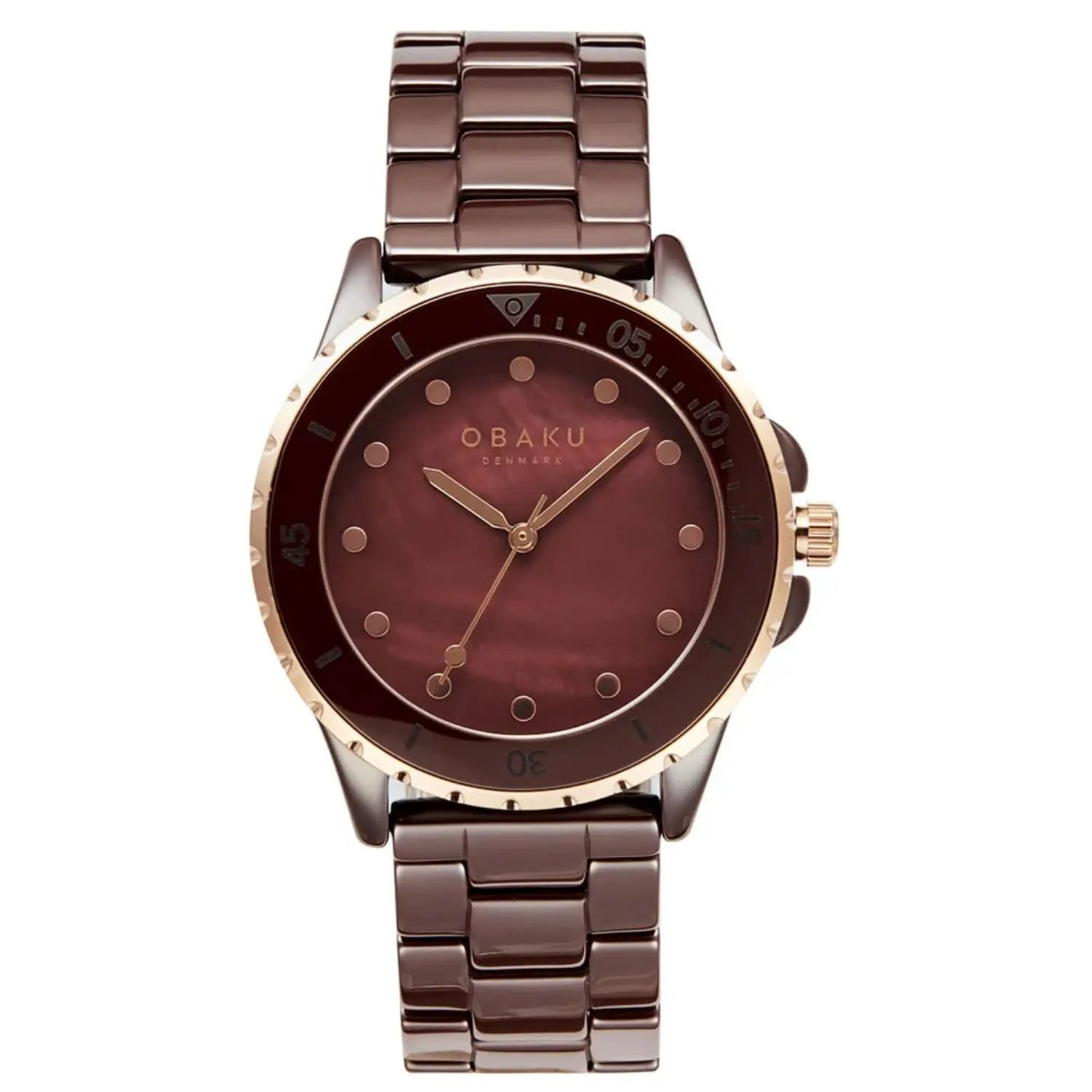 Obaku Urt Lille women's watch with rose gold dial and brown stainless-steel bracelet on Tampa Home & Garden Store