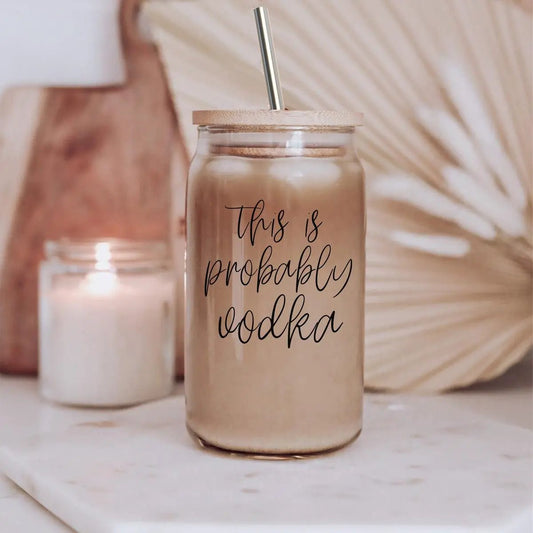 Probably Vodka glass cup 17oz travel mug with bamboo lid and stainless steel straw on Tampa Home & Garden Store