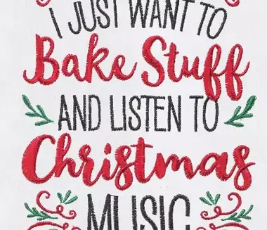 I Want to Bake Stuff Kitchen Towel Cotton white with red script and green accents on Tampa Home & Garden Store