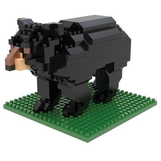 Mini Building Blocks Black Bear Figurine Kit by The Country Christmas Loft on green base plate on Tampa Home & Garden Store