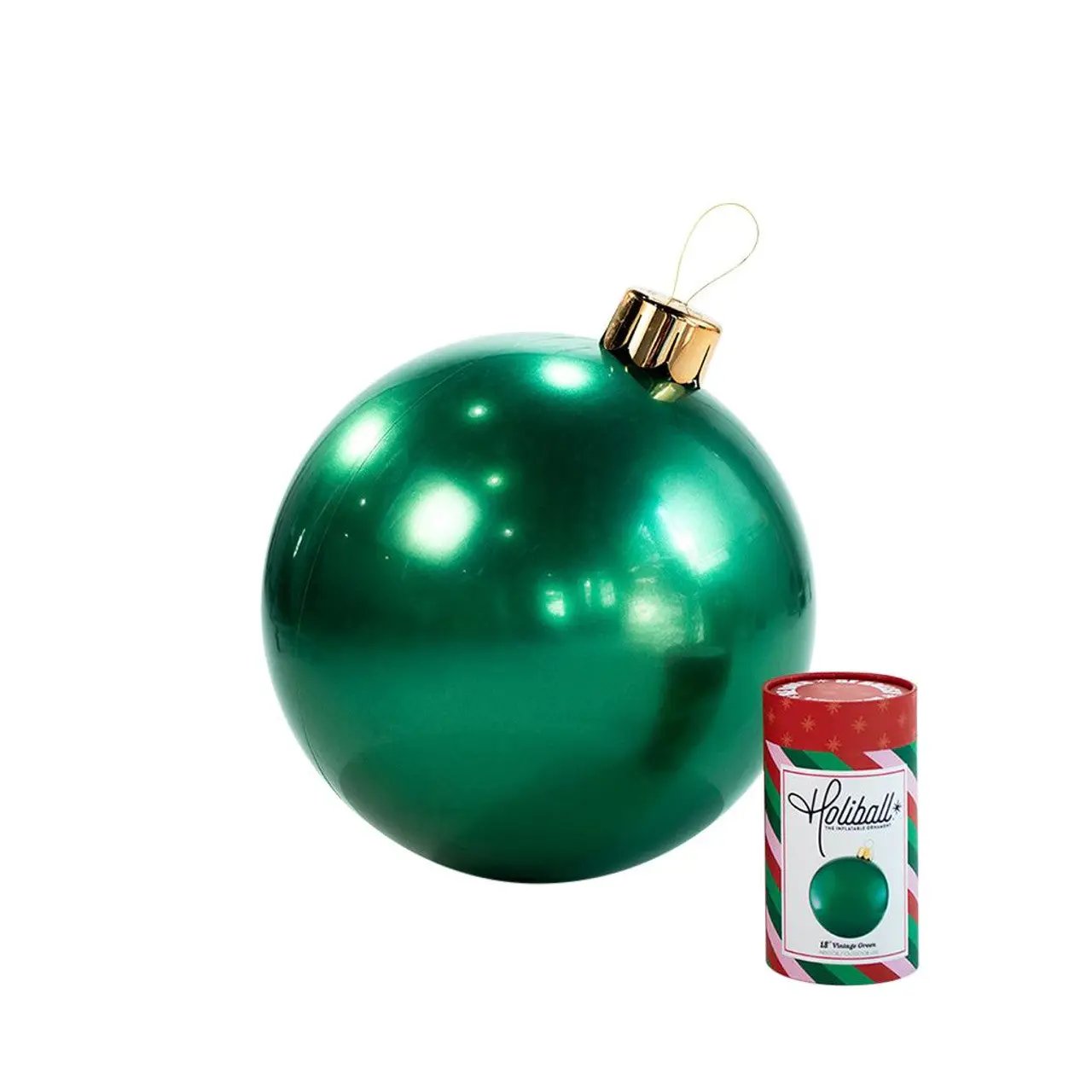 Holiball inflatable Christmas ornament, 18 in green with gold cap, Country Christmas Loft on Tampa Home & Garden Store