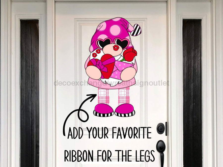 Valentine Sign, Valentine Gnome Sign, Ribbon Leg Sign, wood sign, CR-W-103-DH, 22" Door Hanger