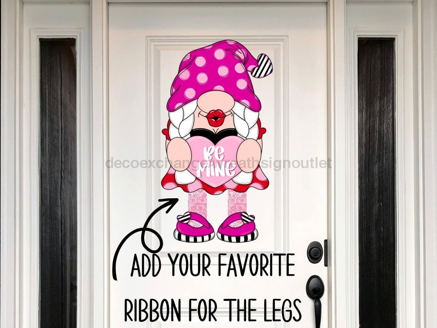 Valentine Sign, Valentine Gnome Sign, Ribbon Leg Sign, wood sign, CR-W-104-DH, 22" Door Hanger
