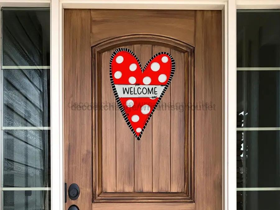 Valentine Heart Wood Sign 22in Door Hanger red heart with WELCOME banner DecoExchange on Tampa Home & Garden Store