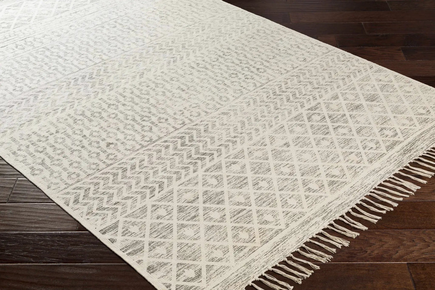 Valyermo beige handwoven cotton rug with fringe Boutique Rugs on Tampa Home & Garden Store