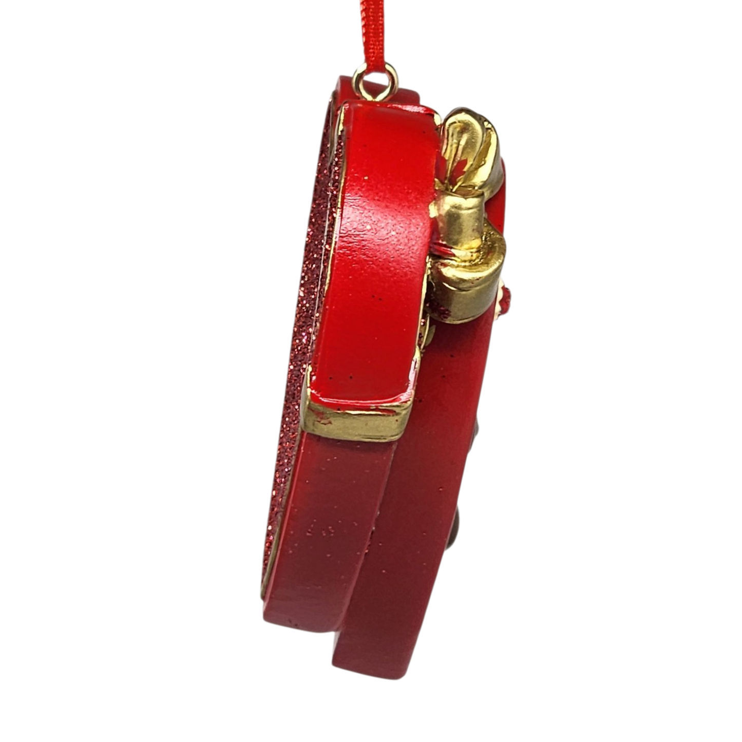 Chocolate Heart Ornament with Faux Chocolates Box, red glossy gift box with gold trim on Tampa Home & Garden Store