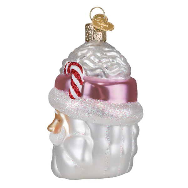 Papa Noel Mug Ornament Santa Inside, glass Christmas cocoa mug with whipped cream and candy cane on Tampa Home & Garden Store