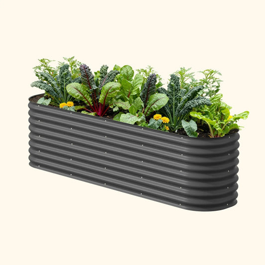 Raised garden bed kit 26-inch tall, 9-in-1 modular design in dark gray corrugated metal on Tampa Home & Garden Store
