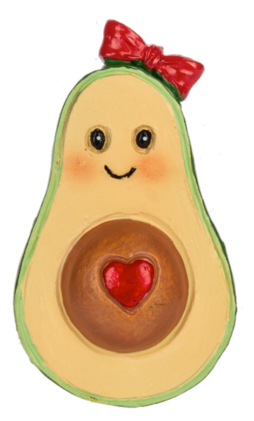 Mamacado avocado charm, yellow fruit with green rind and red bow, by The Country Christmas Loft on Tampa Home & Garden Store