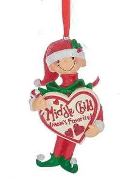 Mom's Favorite Child Ornament Boy Middle Child red resin and metal The Country Christmas Loft on Tampa Home & Garden Store