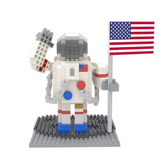 Mini Building Blocks Astronaut Craft Kit white astronaut figure on gray base with US flag on Tampa Home & Garden Store