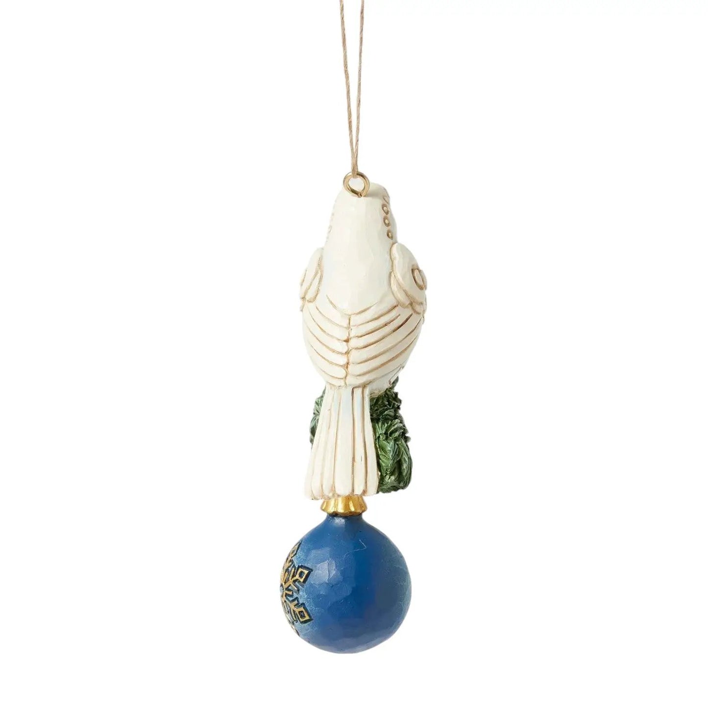 Jim Shore Blue & Gold Dove Ornament featuring a white dove perched on a blue ball base on Tampa Home & Garden Store