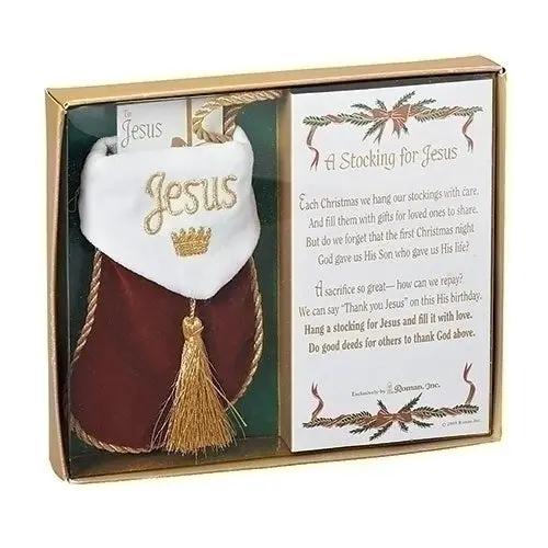 Stocking for Jesus white stocking with gold tassel and Jesus script by Country Christmas Loft on Tampa Home & Garden Store
