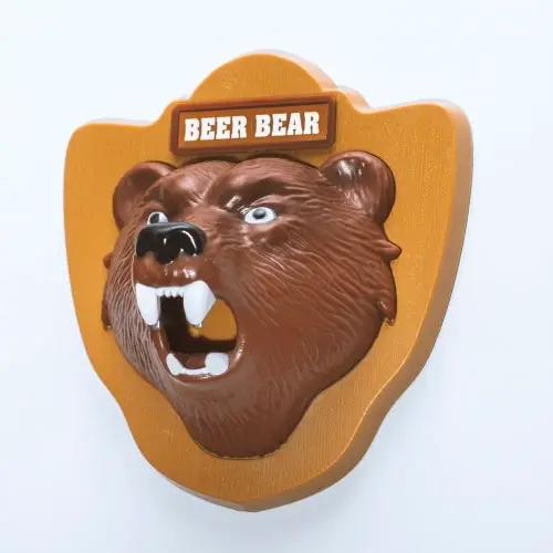 Grizzly Bear Magnetic Bottle Opener with brown bear head on orange shield plaque on Tampa Home & Garden Store