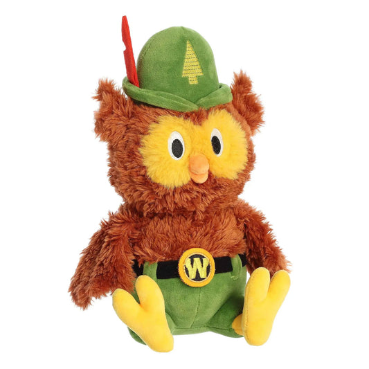 Forest Service Woodsy Owl Plush Toy with green hat and yellow tree emblem, brown fur on Tampa Home & Garden Store