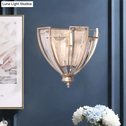 Vintage Style Gold Finish Crystal Wall Sconce - Bowl Shape, Clear Glass, Bedroom Lighting with 1 Bulb - Tampa Home & Garden Store