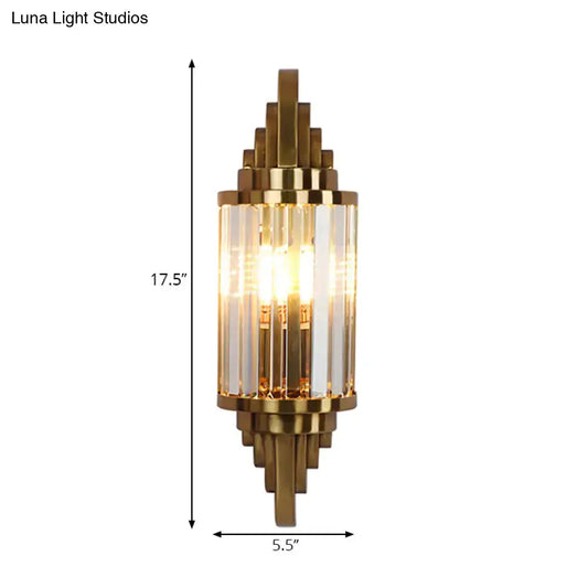 Vintage Style Brass Wall Sconce with Clear Crystal Prism - 1 Light Fixture for Living Room - Tampa Home & Garden Store