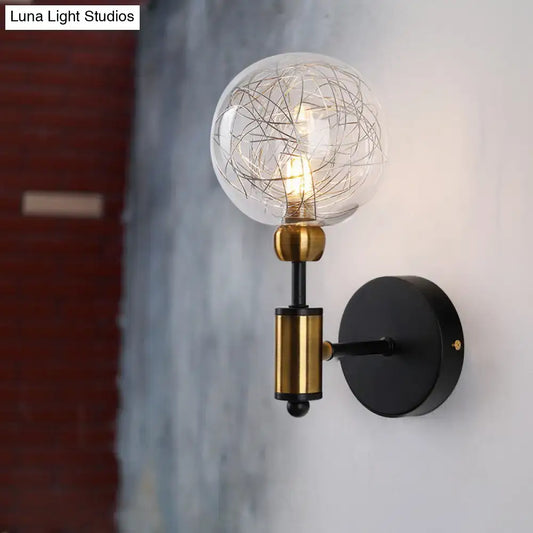 Vintage Clear Glass Wall Sconce Lighting with 1/2 Lights Orb, Black/Gold Fixture - Tampa Home & Garden Store