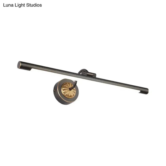 Vintage LED wall sconce with black metal tubular bar and round gold rosette backplate on Tampa Home & Garden Store