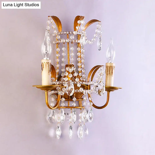 Vintage Style Clear Crystal Beaded Sconce Wall Lamp with Brass Finish - Ideal for Bedroom - Tampa Home & Garden Store