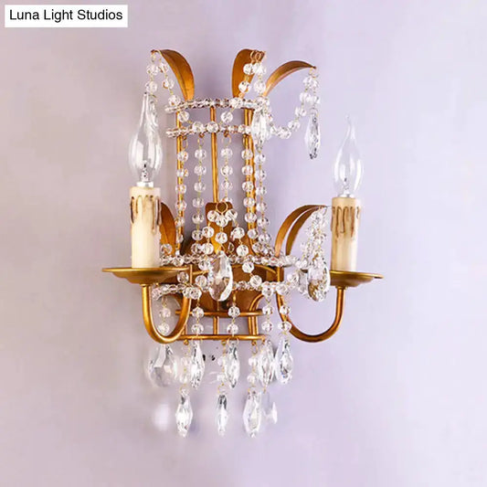 Vintage Style Crystal Beaded Sconce Wall Lamp by Decorbites with brass finish and two bulbs on Tampa Home & Garden Store