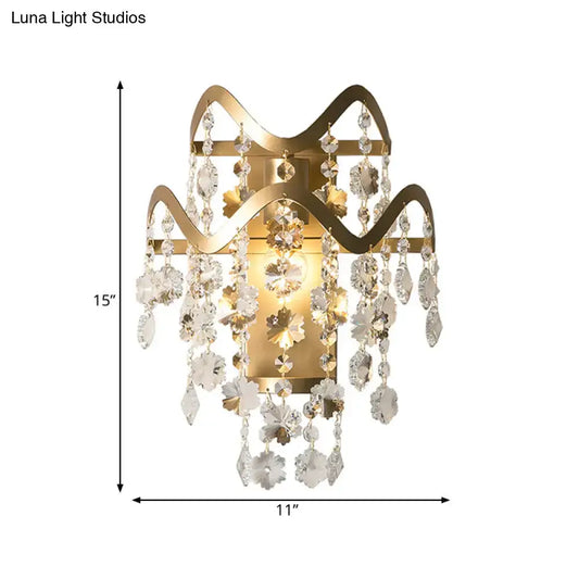 Vintage Brass LED Wall Sconce with Crystal Strand Draping and Waveform Edge - Tampa Home & Garden Store