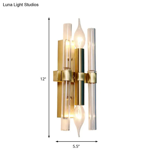 Vintage Style Metal Candle Wall Sconce with Clear Crystal Pipe - Set of 2 Bulbs in Brass Finish - Tampa Home & Garden Store