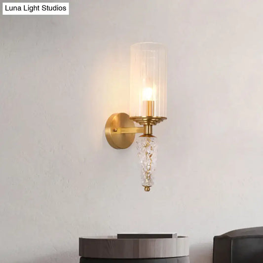 Vintage Brass Wall Mounted Bedside Lighting Fixture with Clear Glass Shade and 1 Bulb - Tampa Home & Garden Store