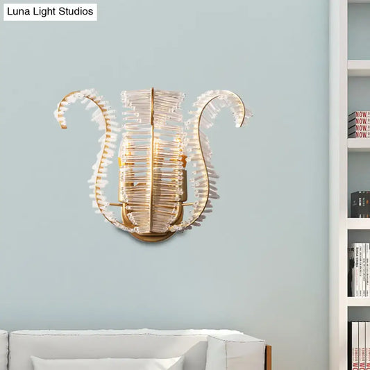 Vintage Brass Wall Mounted Light Fixture with Leaf Shaped Clear Glass for Living Room - Choose from 1, 2, or 3-Light Option - Tampa Home & Garden Store