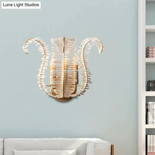 Vintage brass leaf-shaped wall light by Decorbites with clear glass shade on Tampa Home & Garden Store