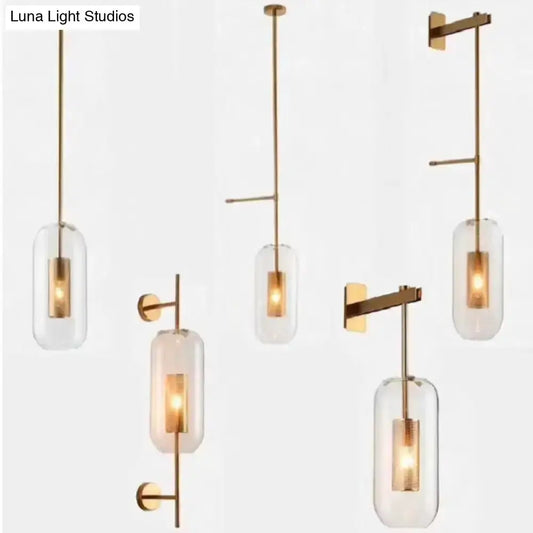 Vintage brass pendant lights with clear glass cylinder shades — 5-light fixture on Tampa Home & Garden Store