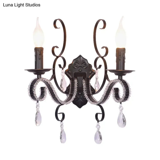 Vintage Candle Wall Lamp with Crystal Accent, Black Metal Finish - Tampa Home & Garden Store