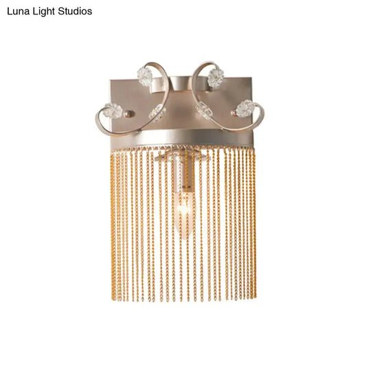 Vintage aluminum tassel wall light with crystal beads, gold finish, 1-bulb sconce on Tampa Home & Garden Store