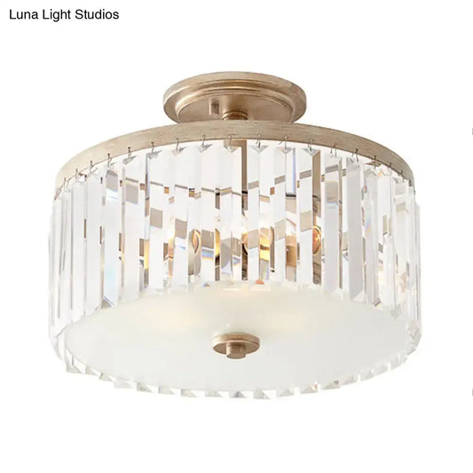 Vintage Crystal Block Ceiling Light with Clear Crystal Design - 3 Lights, Semi Flush Mount for Bedroom Drum Styling - Tampa Home & Garden Store