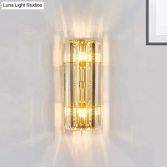 Vintage Style Cylindrical Crystal Sconce Lighting - Wall Mounted Lamp for Hallway - Golden Finish - 2/3-Heads - Tampa Home & Garden Store