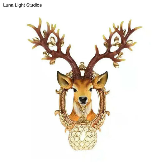 Vintage Brown Globe Wall Light - 1-Light Crystal and Metal Sconce with Deer Backplate - Tampa Home & Garden Store