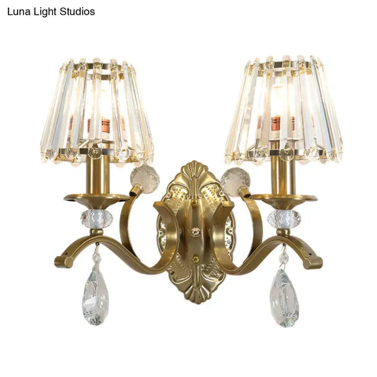 Vintage Style Gold Metallic Wall Lamp with Teardrop Crystal Decoration - Tampa Home & Garden Store