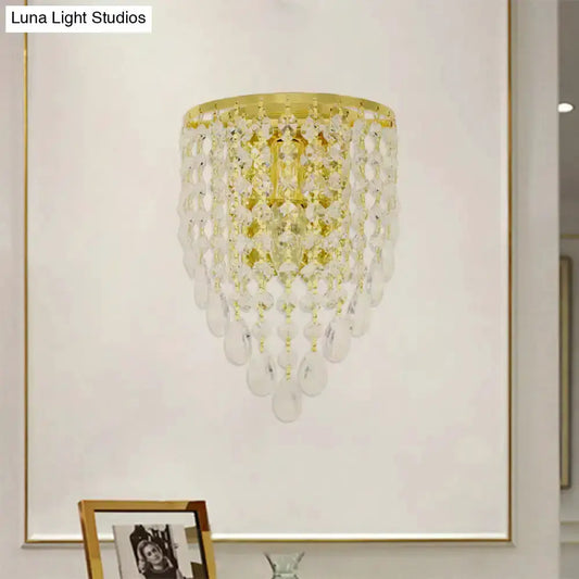 Vintage metal tapered wall sconce with gold finish and crystal drops by Decorbites on Tampa Home & Garden Store