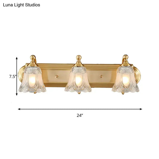 Decorbites vintage vanity sconce, gold brass with clear glass shades, 3-light 24in on Tampa Home & Garden Store