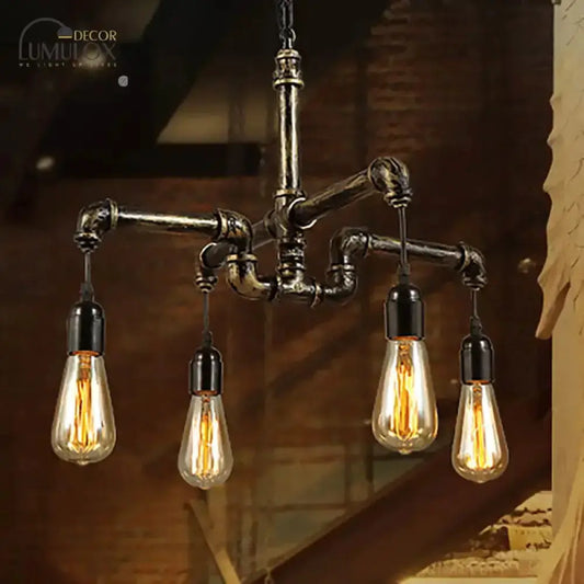 Vintage Industrial Pendant Light with four Edison bulbs, metal and glass, Decorbites on Tampa Home & Garden Store