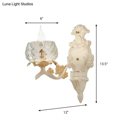 Vintage Carved Arm Wall Sconce with Clear Glass Lampshade - White - Tampa Home & Garden Store